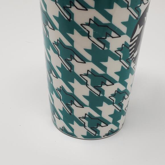 Starbucks Coffee Mug Cup Tall 16 Ounces 2017 Green and White Houndstooth Design - Picture 5 of 6